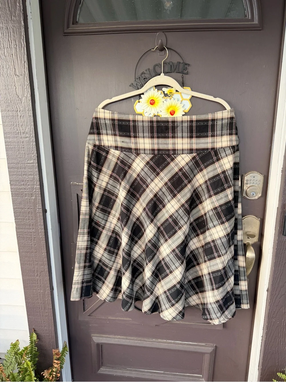 Classic Plaid Circle Skirt in Black and Cream